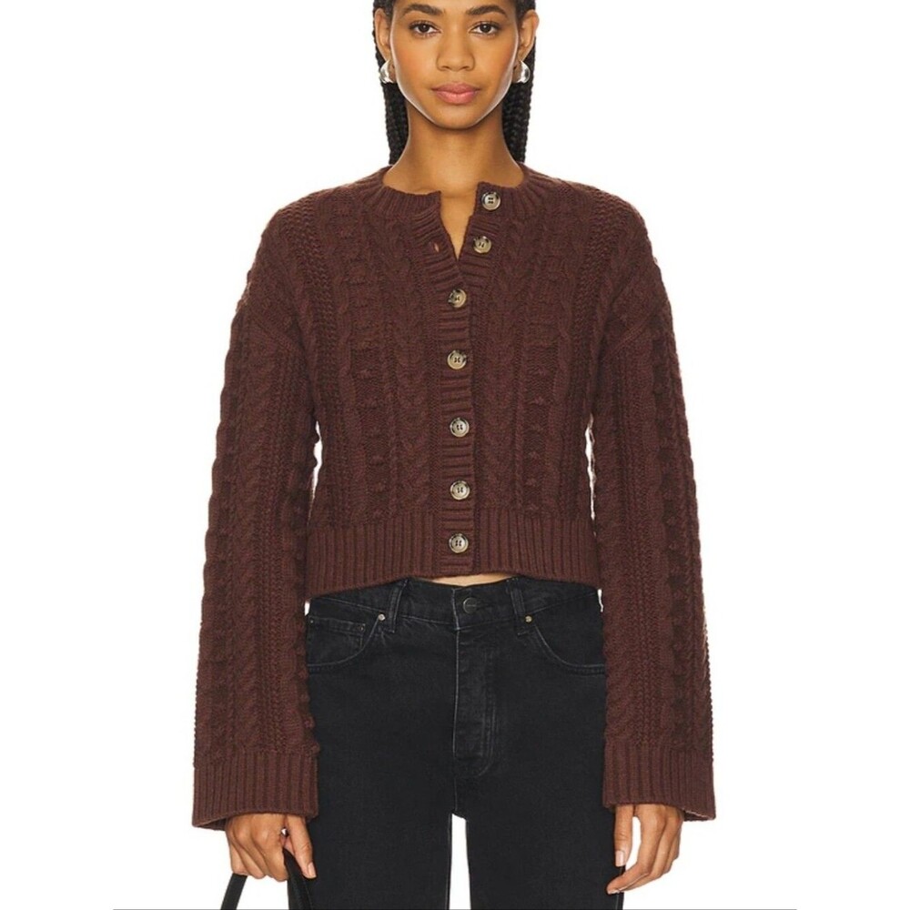 Tularosa Hunter Cardigan Brown Cropped Sm Knit Fall Comfy Everyday Long Sleeve
